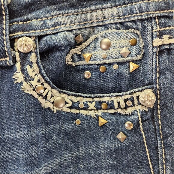 Miss Me Womens Jeans SZ 28 Signature Rise Bootcut Dark Wash Studded Thick Stitch - Picture 9 of 12